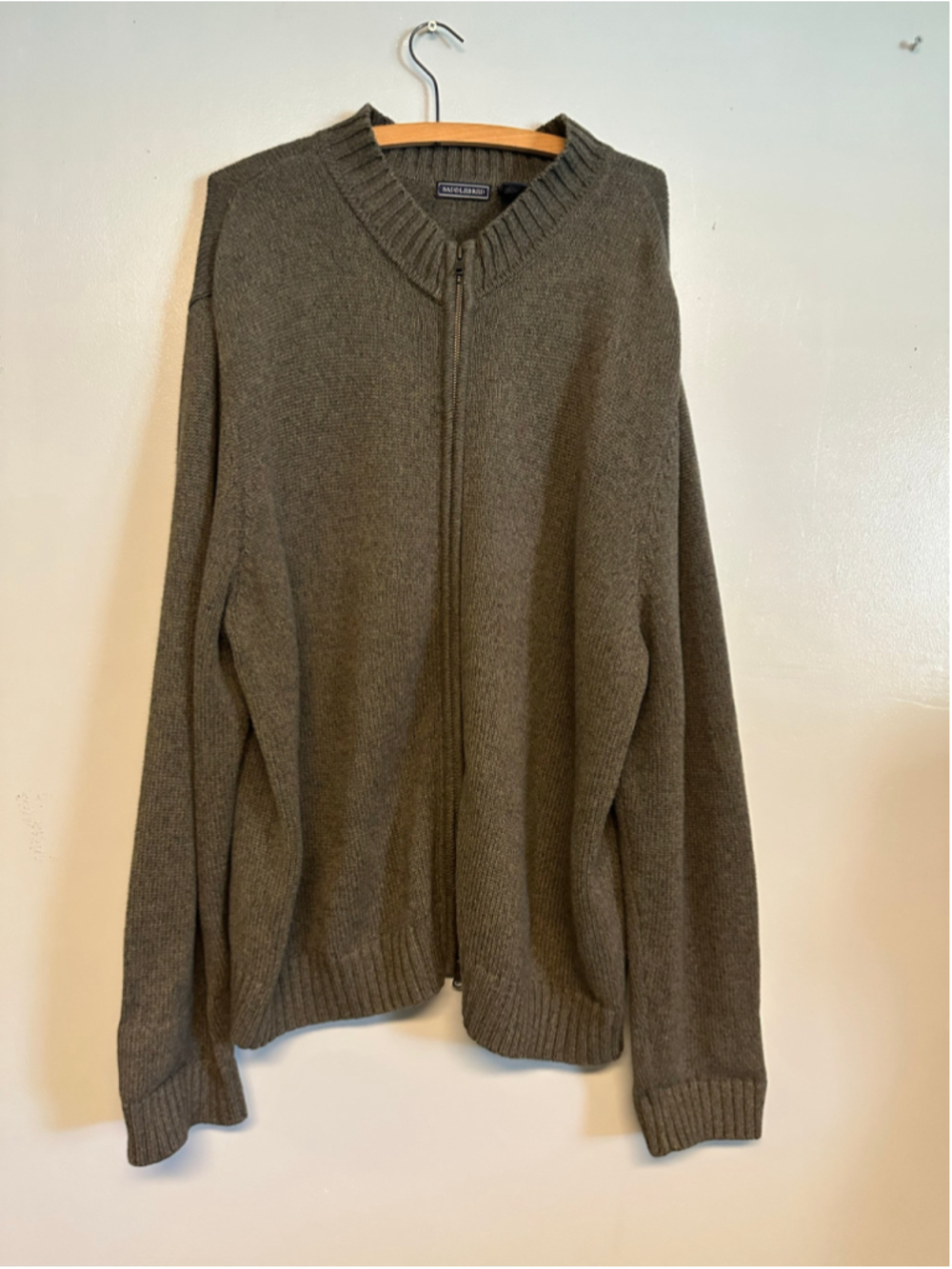Saddlebred Zip Up Sweater Olive Green Mens Size XL 100% Cotton Zip Up Cardigan